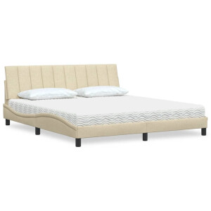 vidaXL Bed met matras "Hanko" stof crèmekleurig 180x200 cm