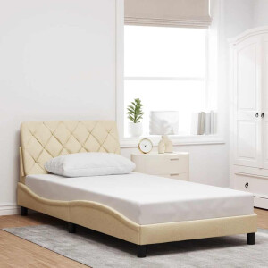 vidaXL Bedframe zonder matras 100x200 cm stof crèmekleurig