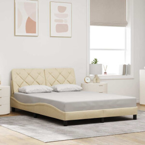 vidaXL Bedframe zonder matras stof crèmekleurig 140x190 cm
