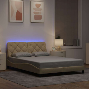 vidaXL Bedframe met LED zonder matras 140x190 cm stof crème