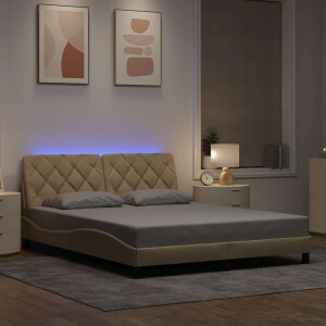 vidaXL Bedframe met LED zonder matras 160x200 cm stof crème