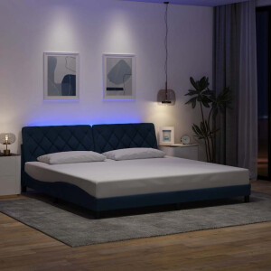 vidaXL Bedframe met LED zonder matras 200x200 cm stof blauw