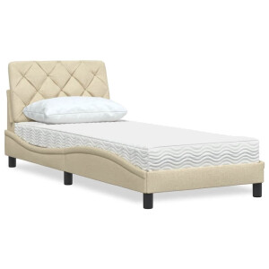 vidaXL Bed met matras stof crèmekleurig 90x200 cm