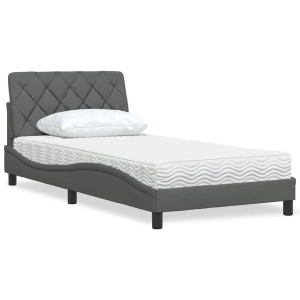 vidaXL Bed met matras stof donkergrijs 100x200 cm