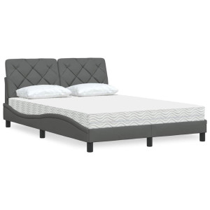 vidaXL Bed met matras stof donkergrijs 140x190 cm