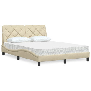 vidaXL Bed met matras stof crèmekleurig 140x200 cm