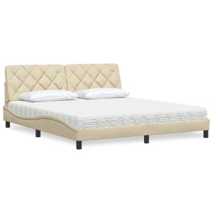 vidaXL Bed met matras stof crèmekleurig 180x200 cm