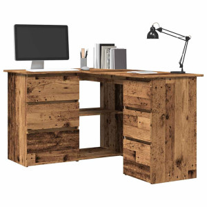 vidaXL Hoekbureau 145x100x76 cm bewerkt hout oud houtkleurig