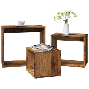 vidaXL 3-delige Tafeltjesset bewerkt hout oud houtkleurig