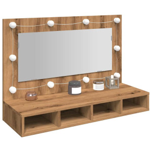 vidaXL Spiegelkast met LED 90x31,5x62 cm artisanaal eikenkleur