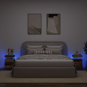 vidaXL Nachtkastjes 2 st met LED 35x39x55 cm hout oud houtkleurig