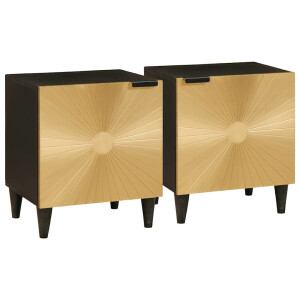 vidaXL Nachtkastje 2 pcs Zwart en Goud 40 x 33 x 46 cm Bewerkt hout