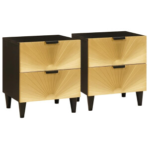 vidaXL Nachtkastje 2 pcs Zwart en Goud 40 x 33 x 46 cm Bewerkt hout