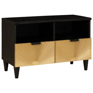 vidaXL TV-kast Zwart en Goud 70 x 33 x 46 cm massief mangohout
