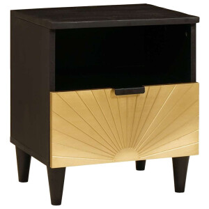 vidaXL Nachtkastje Zwart en Goud 40 x 33 x 46 cm massief mangohout