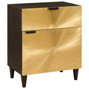 vidaXL Nachtkastje Zwart en Goud 50 x 33 x 60 cm massief mangohout