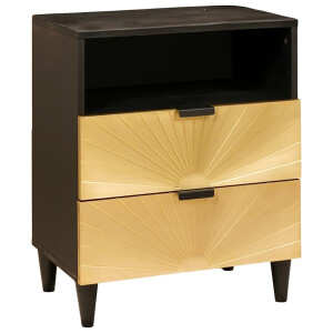 vidaXL Nachtkastje Zwart en Goud 50 x 33 x 60 cm massief mangohout