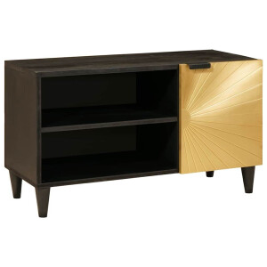 vidaXL TV-kast Zwart en Goud 80 x 33 x 46 cm massief mangohout