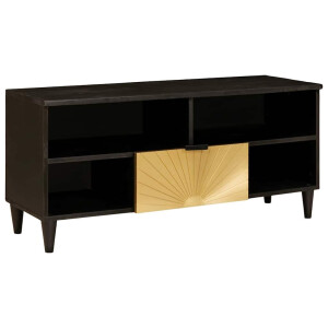 vidaXL TV-kast Zwart en Goud 100 x 33 x 46 cm massief mangohout