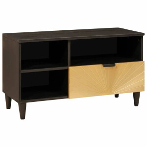 vidaXL TV-kast Zwart en Goud 80 x 33 x 46 cm massief mangohout