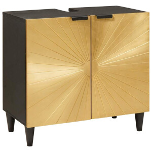 vidaXL Wastafelkast Zwart en Goud 62 x 33 x 58 cm massief mangohout