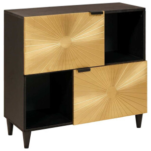 vidaXL Bijzetkast Zwart en Goud 80 x 33,5 x 75 cm Massief Mango Hout