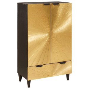 vidaXL Bijzetkast Zwart en Goud 60 x 33,5 x 100 cm Massief Mango Hout