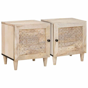 vidaXL Nachtkastje 2 pcs Beige 40 x 33 x 46 cm massief mangohout