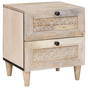 vidaXL Nachtkastje met lade Beige 40 x 33 x 46 cm massief mangohout