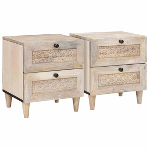 vidaXL Nachtkastje 2 pcs Beige 40 x 33 x 46 cm massief mangohout