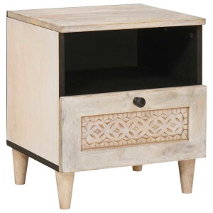 vidaXL Nachtkastje met lade Beige 40 x 33 x 46 cm massief mangohout
