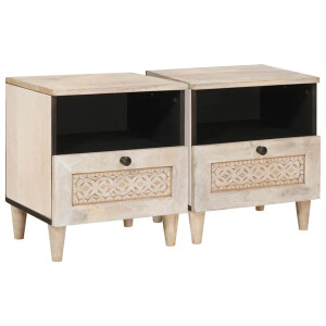 vidaXL Nachtkastje 2 pcs Beige 40 x 33 x 46 cm massief mangohout