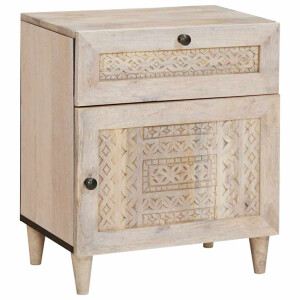 vidaXL Nachtkastje met lade Beige 50 x 33 x 60 cm massief mangohout
