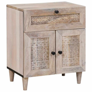 vidaXL Nachtkastje met lade Beige 50 x 33 x 60 cm massief mangohout
