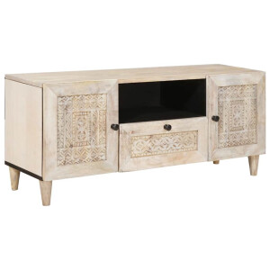 vidaXL TV-kast met lade Wit 105 x 33 x 46 cm massief mangohout