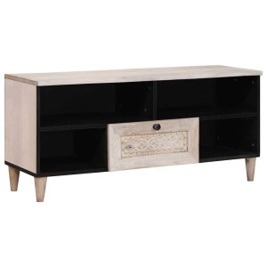 vidaXL TV-kast met lade Wit 105 x 33 x 46 cm massief mangohout