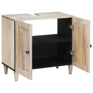 vidaXL Badkamer Kast met opslag Wit 62 x 33 x 58 cm Massief Mango Hout