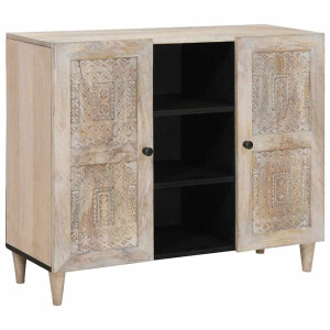 vidaXL Dressoir Bleached Wit 90 x 33 x 75 cm Massief Mango Hout