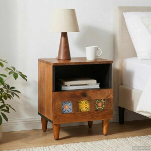 vidaXL Nachtkastje met lade Bruin 40 x 33 x 46 cm Massief Mango Hout