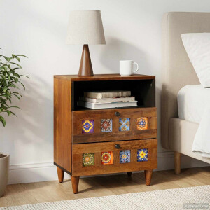 vidaXL Nachtkastje met lade Bruin 50 x 33 x 62 cm Massief Mango Hout