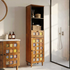 vidaXL Badkamerkast met lade met plank Walnotenhout 38 x 33 x 160 cm