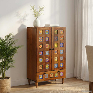 vidaXL Hoge kast Walnotenhout 60 x 33,5 x 100 cm Massief Mango Hout