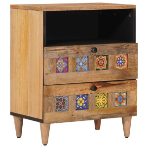 vidaXL Nachtkastje met lade Naturel 50 x 33 x 62 cm Massief Mango Hout