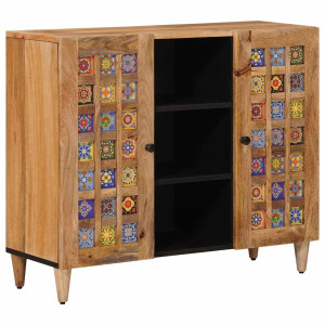 vidaXL Dressoir met plank Naturel 90 x 33 x 75 cm Massief Mango Hout