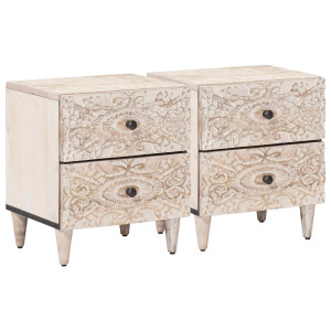 vidaXL Nachtkastje 2 pcs Wit 40 x 33,5 x 46 cm Massief Mango Hout
