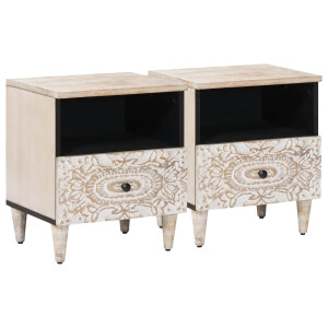 vidaXL Bed kast met lade 2 pcs Wit 40 x 33 x 46 cm Massief Mango Hout