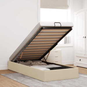 vidaXL Bedframe zonder matras 90x200 cm stof crèmekleurig