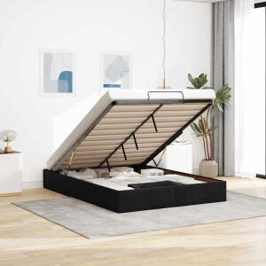 vidaXL Bedframe zonder matras 140x190 cm stof zwart