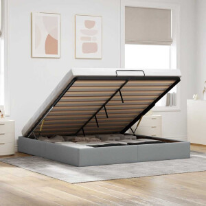 vidaXL Bedframe zonder matras 200x200 cm stof lichtgrijs