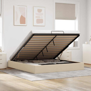 vidaXL Bedframe zonder matras 200x200 cm stof crèmekleurig
